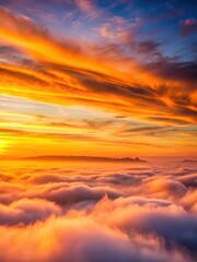 Obraz premium cloudscape at sunset with vibrant orange hues and soft pink tones