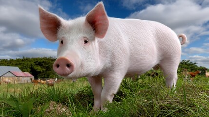Healthy pig in a pasture