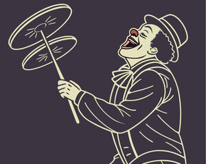 A delightful clown juggling plates in a vintage style for circus and entertainment designs