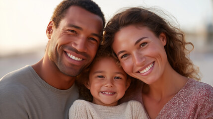 Fototapeta premium Mixed race family enjoying quality time on the beach