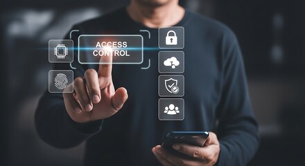 Person interacting with digital security interface access control technology