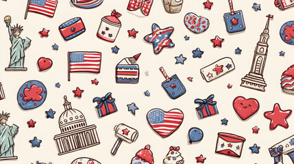 Happy 4th of July! Cute Cartoonish Independence Day Icons