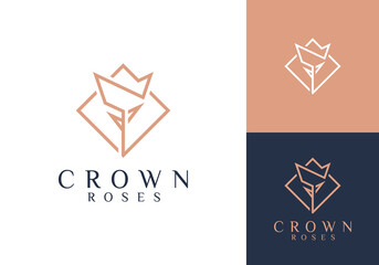 Fototapeta premium abstract crown with roses logo. flower luxury beauty symbol vector design concept
