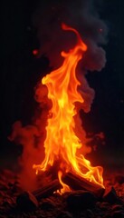 Fototapeta premium Dramatic Flickering Flames Intense Fire Dance Against Smoky Dark Background, Perfect for Fiery Designs