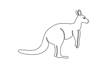 Continuous single line drawing of kangaroo. Simple one line art vector,  Continuous Line Drawing of a Kangaroo Hopping, Continuous one simple single.