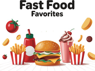 Mouthwatering 3D Fast Food Illustration &ndash; Burger, Fries, Soda & More