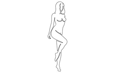 Woman body one single continuous line silhouette, Vector stock illustration isolated on white background, Elegant art. For posters, tattoos, lingerie store logos. Hand drawn.