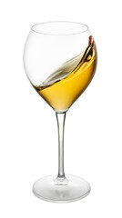 White wine in a glass with splash isolated on white background