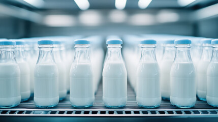 Milk Factory, A cold room filled with fog, featuring neatly arranged milk containers for storage or display.