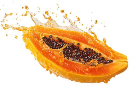 Juicy papaya slice with splashing juice. Tropical fruit, healthy food. - Powered by Adobe
