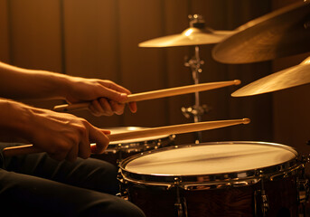Obraz premium Close up hands playing drums
