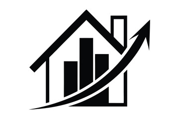 silhouette of Real Estate house and arrow with Logo Icon