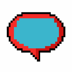 Retro Pixel Speech Bubble Icon in Red and Blue for Digital Communication
