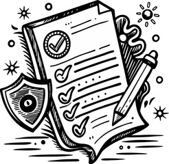 Hand Drawn Checklist Illustration with Pencil and Shield