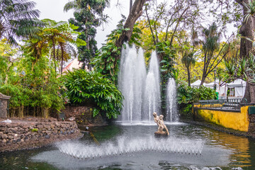 Fountain of Municipal Garden after rain in Funchal, Madeira Island, Portugal