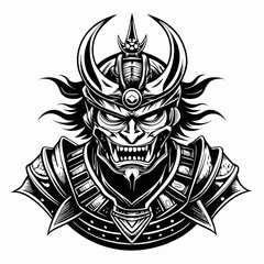 Obraz premium Samurai warrior mask illustration in black and white tribal style