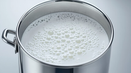 Milk Factory, Stainless steel vat with open top, showcasing frothy contents, ideal for industrial and culinary use.