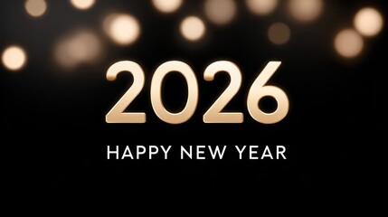 Happy New Year 2026 Gold Numbers Bokeh Lights Background