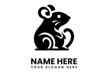 A stylized black silhouette of a mouse with a curved tail, sitting.