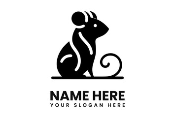 A stylized black and white logo featuring a simple mouse illustration.