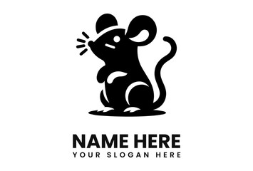 A stylized black mouse illustration with a curly tail and whiskers, ready to be used.
