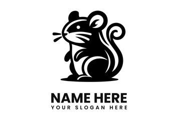 Stylized black and white illustration of a standing mouse with a curled tail.