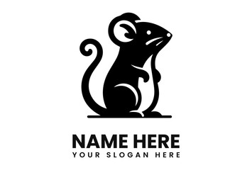 A stylized black mouse logo design, standing upright, with a curved tail, ready for branding.