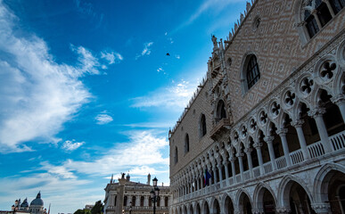 Doge’s Palace in Venice with Cloud-Scattered Sky – Venetian Gothic Architecture and Historic...