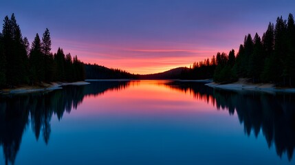 Fototapeta premium Serene lake with stunning sunset reflection