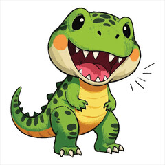 Fototapeta premium Art of cartoon dinosaur with a cheerful smile isolated on white background