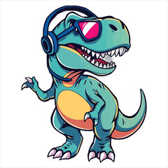Obraz premium Dinosaur wearing headphones and sunglasses vector