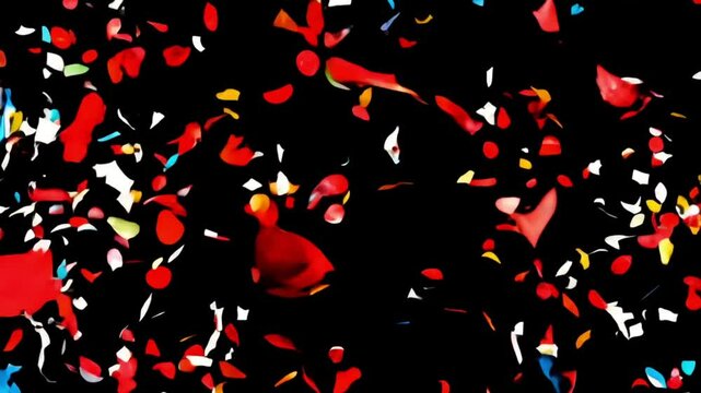 confetti circular red blue white on black 