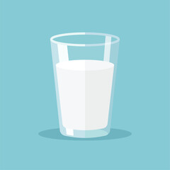 glass of milk on blue background. milk in flat design style. simple milk icon