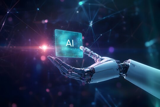 A hand holding a glowing icon representing generative AI, symbolizing the power of artificial intelligence