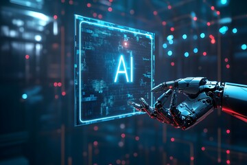 A hand holding a glowing icon representing generative AI, symbolizing the power of artificial intelligence