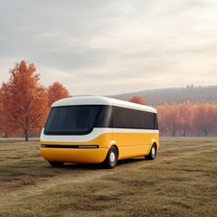 Concept art of autonomous electric student vehicle, Electric school bus
