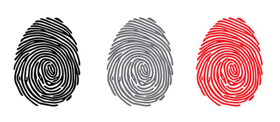Colorful Fingerprint Icons – Black, Gray, and Red Biometrics Vector