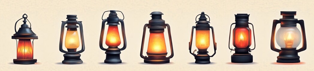Vintage style oil lamps with warm lighting