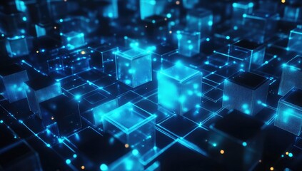 Abstract digital network of glowing cubes