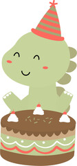 cute baby dinosaur with cake hand drawn vector cartoon