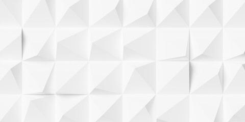 Large white random center polygon boxes or cubes geometry background wallpaper banner, flat lay