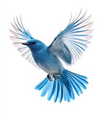 Obraz premium Vibrant blue bird in flight against white