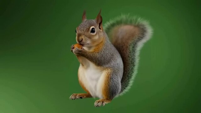 Squirrel Eating a Nut on Green Screen &ndash; Wildlife Footage in 4K