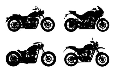 Obraz premium A Black and White Illustration Showing Four Different Motorcycle Silhouettes