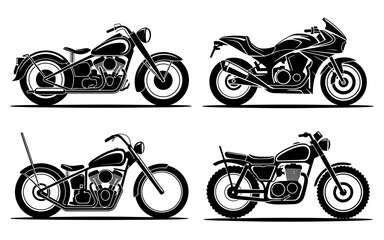 Classic and Modern Motorcycle Illustrations A Black and White Technical Drawing Collection