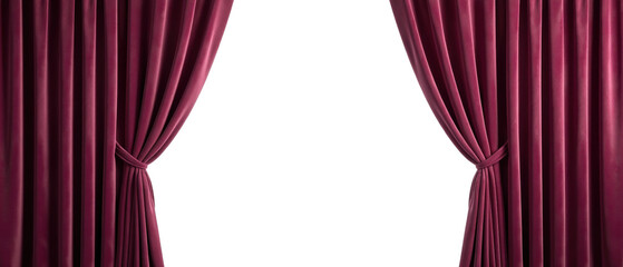Luxurious burgundy curtains with elegant pleats, perfect for adding sophistication to any space. Ideal for theaters or home decor
