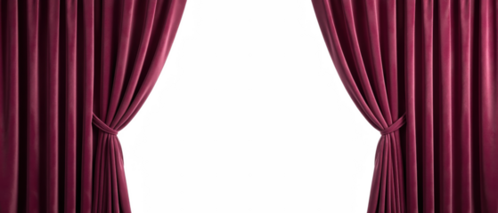Luxurious burgundy curtains with elegant pleats, perfect for adding sophistication to any space. Ideal for theaters or home decor