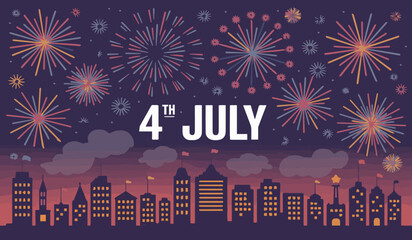 4th of July City Celebration: Festive Fireworks Over a Vibrant Cityscape at Night

