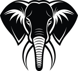 Obraz premium Elephant head silhouette, vector line art, animal outline graphic, black and white elephant