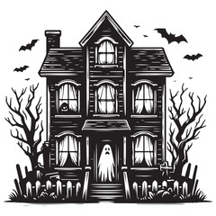 Scary haunted house window, vector image